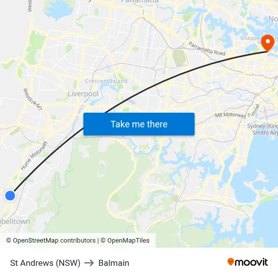 St Andrews (NSW) to Balmain map