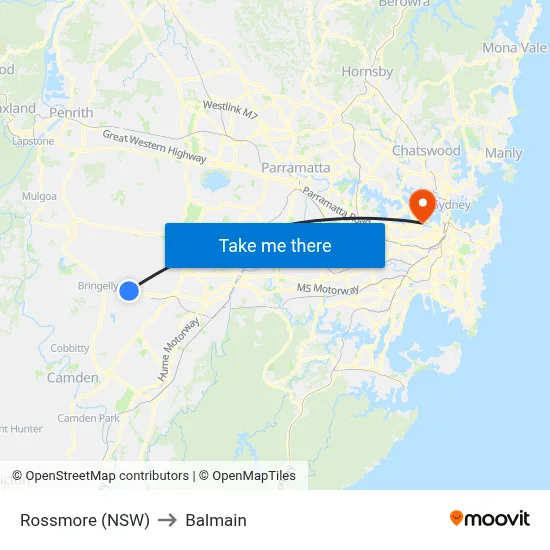 Rossmore (NSW) to Balmain map