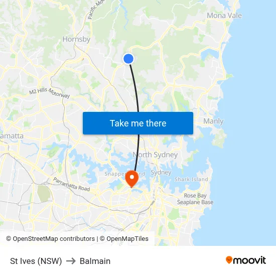 St Ives (NSW) to Balmain map