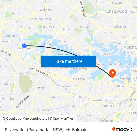 Silverwater (Parramatta - NSW) to Balmain map