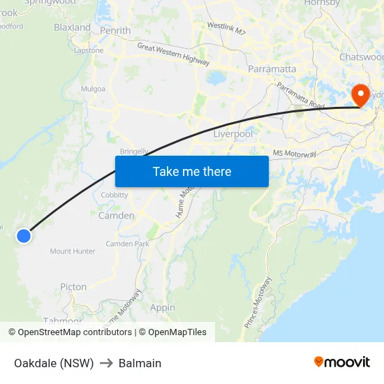 Oakdale (NSW) to Balmain map