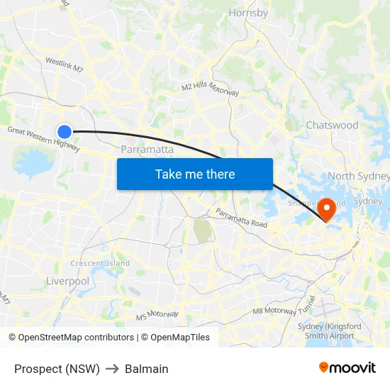 Prospect (NSW) to Balmain map