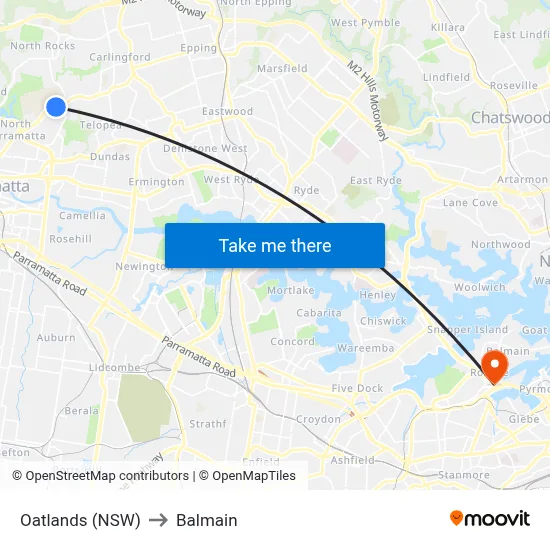 Oatlands (NSW) to Balmain map