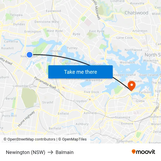 Newington (NSW) to Balmain map