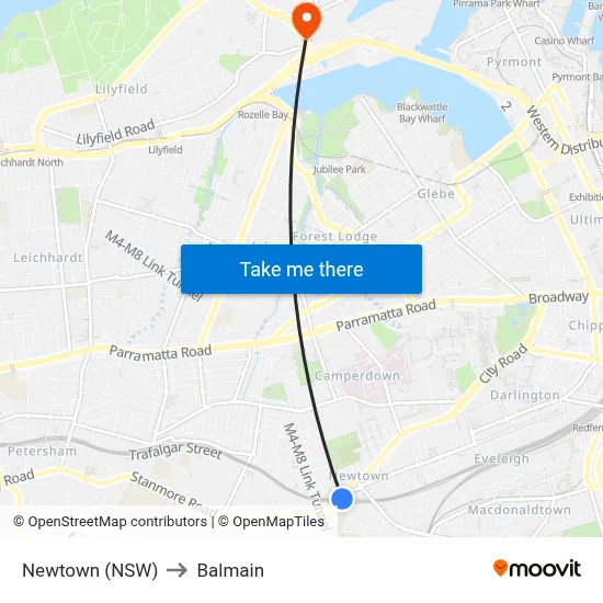 Newtown (NSW) to Balmain map
