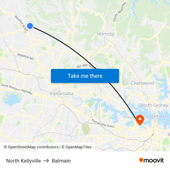 North Kellyville to Balmain map