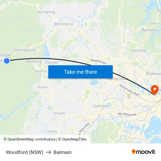 Woodford (NSW) to Balmain map