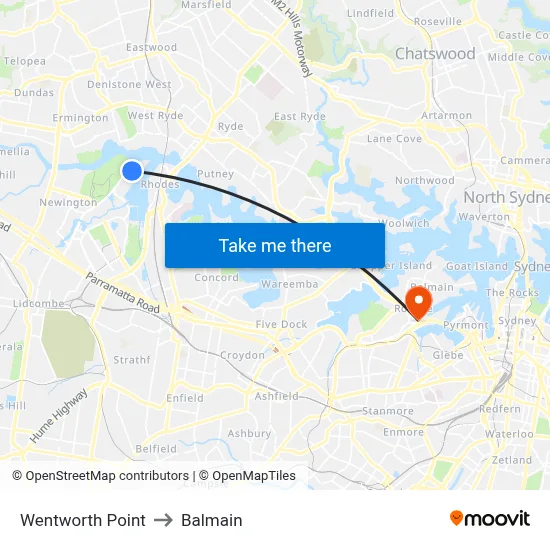 Wentworth Point to Balmain map