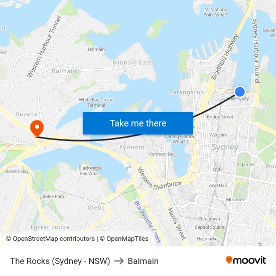 The Rocks (Sydney - NSW) to Balmain map