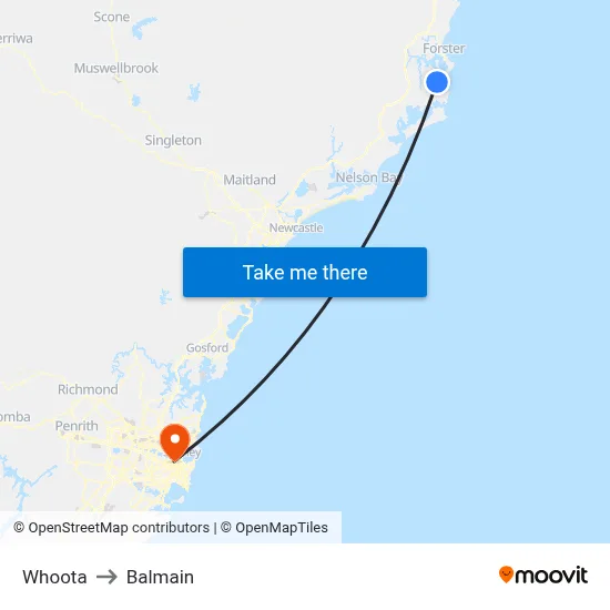 Whoota to Balmain map
