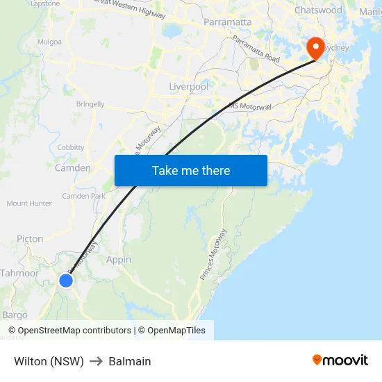 Wilton (NSW) to Balmain map