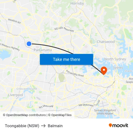 Toongabbie (NSW) to Balmain map