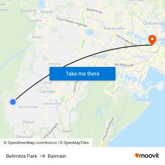 Belimbla Park to Balmain map
