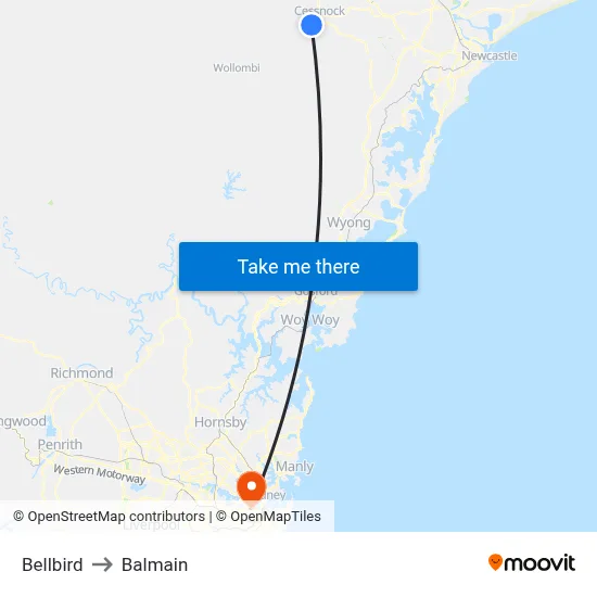 Bellbird to Balmain map