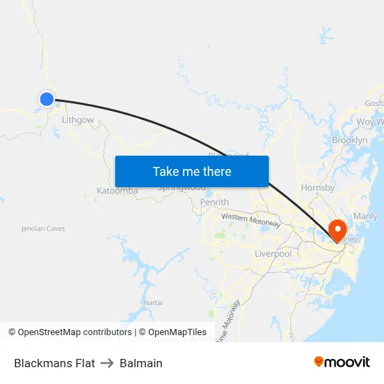 Blackmans Flat to Balmain map