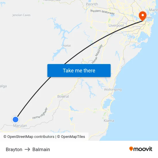 Brayton to Balmain map