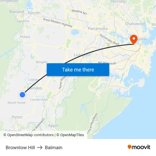 Brownlow Hill to Balmain map
