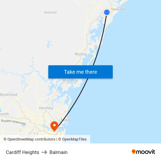 Cardiff Heights to Balmain map