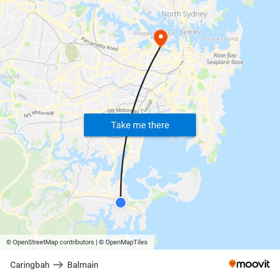 Caringbah to Balmain map