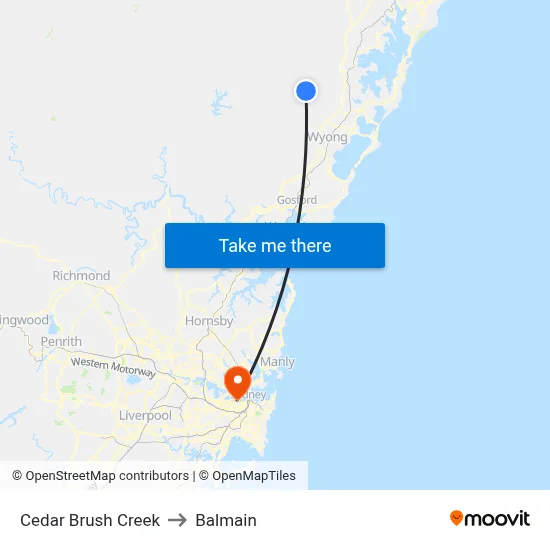 Cedar Brush Creek to Balmain map