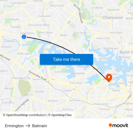Ermington to Balmain map