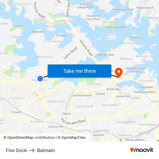 Five Dock to Balmain map