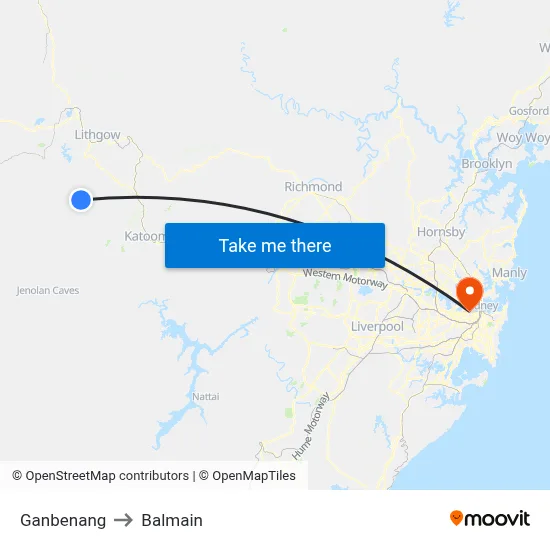 Ganbenang to Balmain map