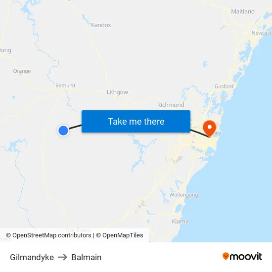 Gilmandyke to Balmain map
