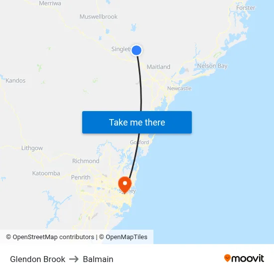 Glendon Brook to Balmain map