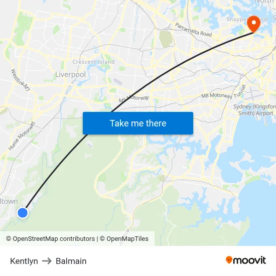 Kentlyn to Balmain map