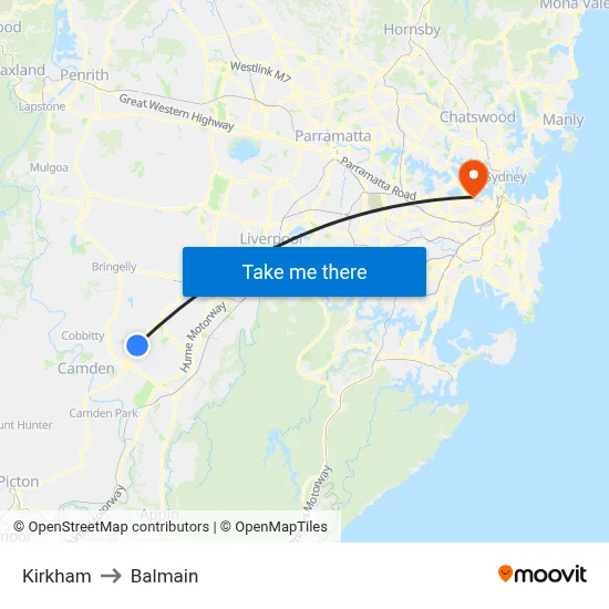 Kirkham to Balmain map