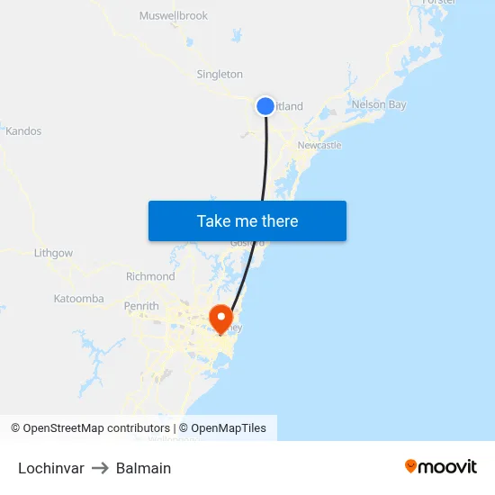 Lochinvar to Balmain map