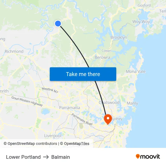 Lower Portland to Balmain map