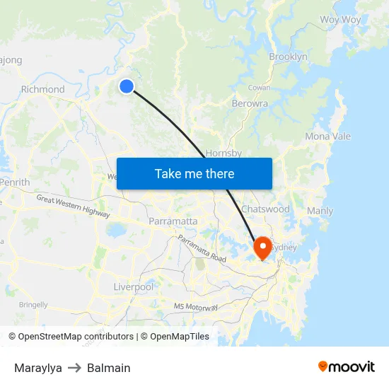 Maraylya to Balmain map