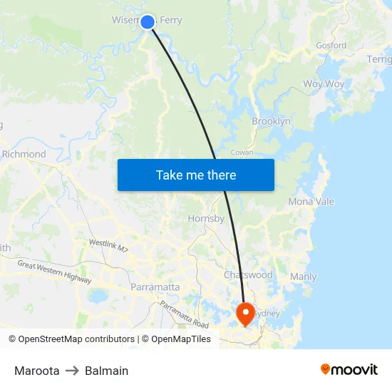 Maroota to Balmain map