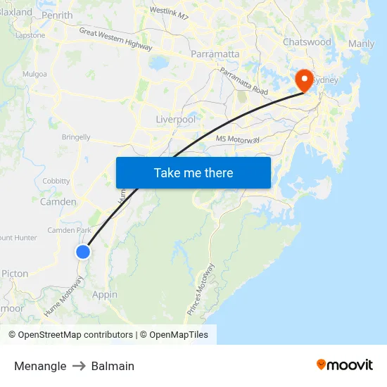 Menangle to Balmain map