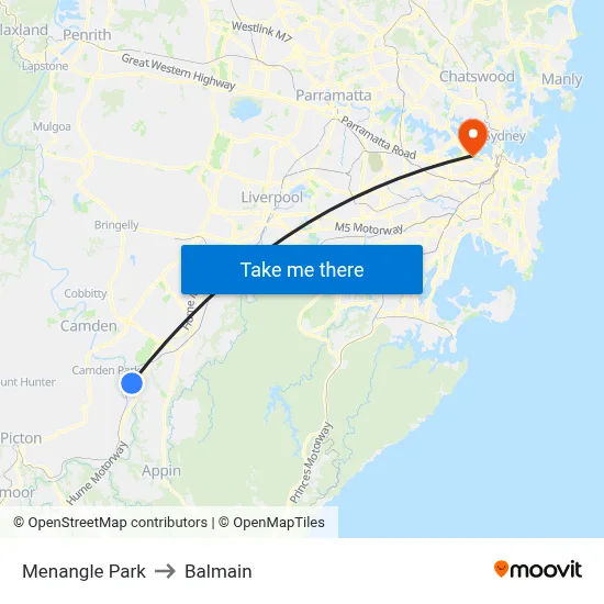 Menangle Park to Balmain map