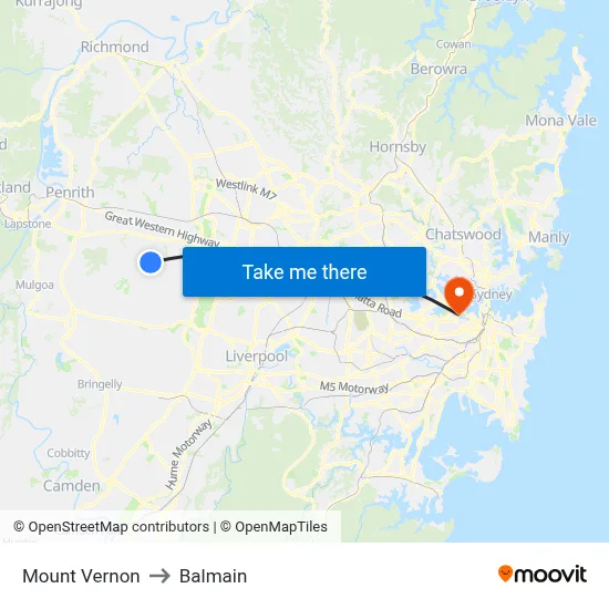 Mount Vernon to Balmain map
