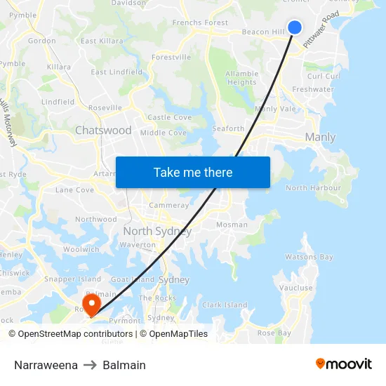 Narraweena to Balmain map