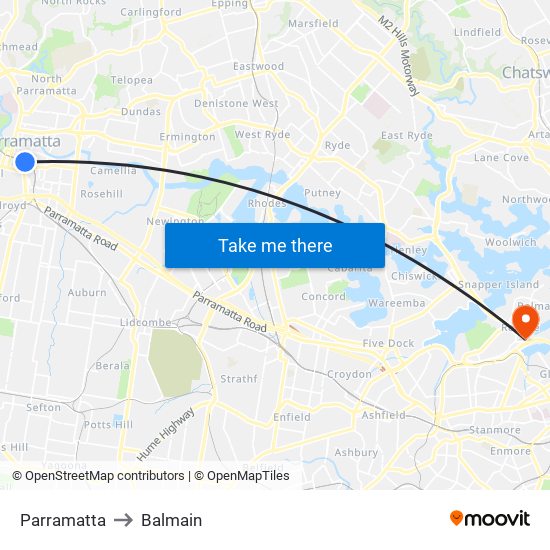 Parramatta to Balmain map