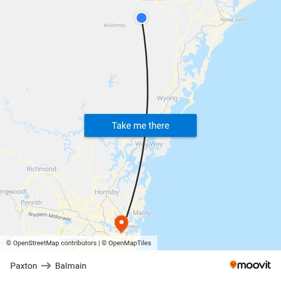 Paxton to Balmain map