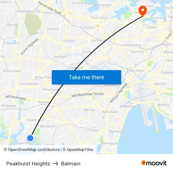 Peakhurst Heights to Balmain map