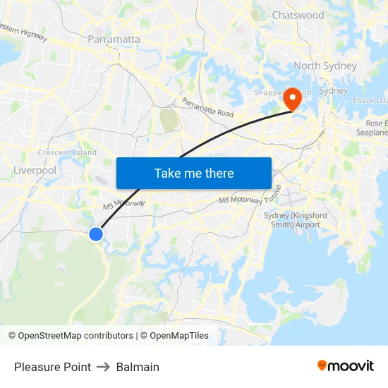 Pleasure Point to Balmain map