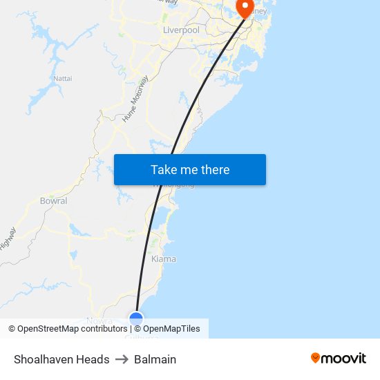 Shoalhaven Heads to Balmain map