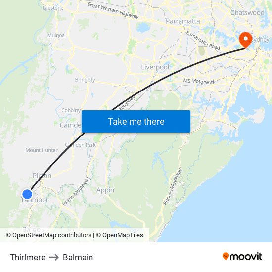 Thirlmere to Balmain map