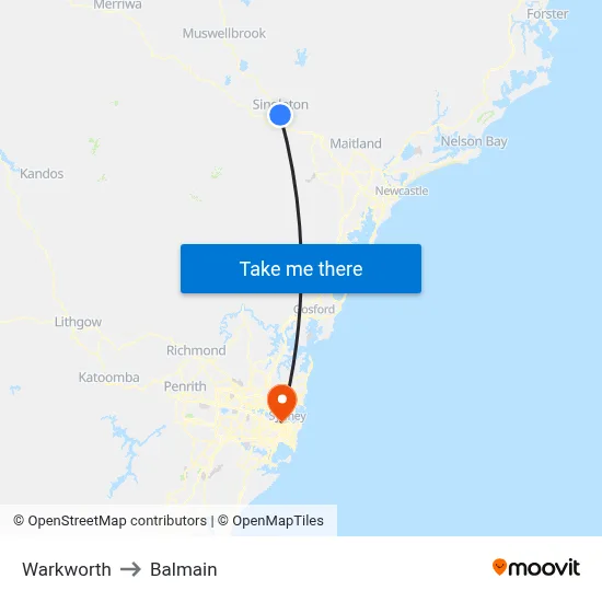 Warkworth to Balmain map