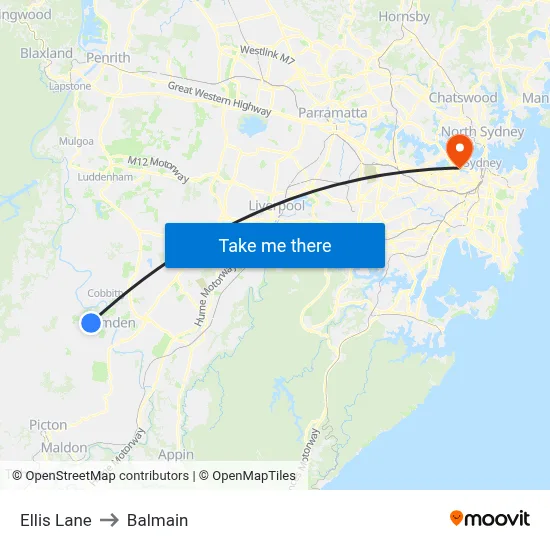 Ellis Lane to Balmain map