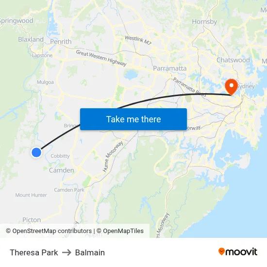 Theresa Park to Balmain map