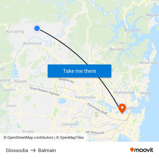 Glossodia to Balmain map