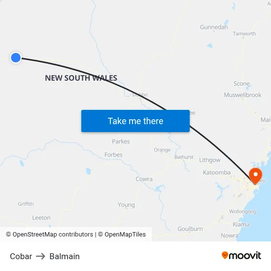 Cobar to Balmain map